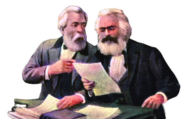 File:Marx and Engels with papers, unknown author (transparent).png