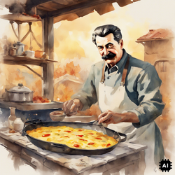 Joseph Stalin cooking an omelette.