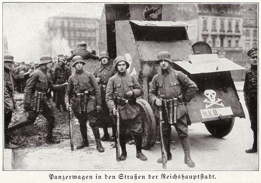 Unknown Freikorps unit with tank, ca. 1919, Berlin.